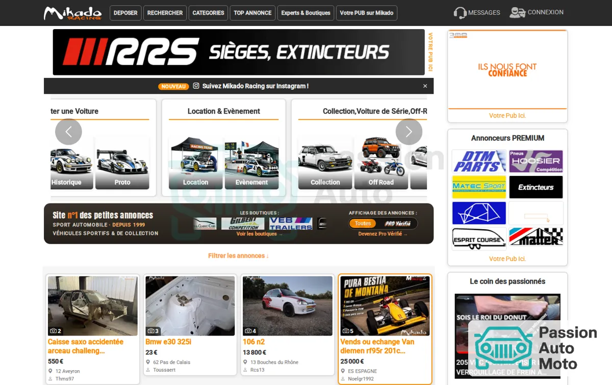 Capture : Mikado Racing n°1 des petites annonces du Sport Automobile - pièces et voitures de course à vendre, de rallye et de circ